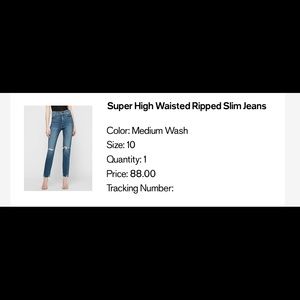 Express Super High Waisted Ripped Slim Jeans
Color: Medium Wash
Size: 10